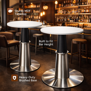 Mesa <span class=keywords><strong>de</strong></span> Bar Moderna <span class=keywords><strong>con</strong></span> <span class=keywords><strong>Base</strong></span> <span class=keywords><strong>de</strong></span> Pedestal <span class=keywords><strong>de</strong></span> Acero Inoxidable y Tapa Redonda Blanca para Cafetería, Hotel, Salón, Restaurante - Product Image 3