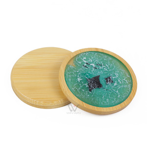 Posavasos redondos de bambú, posavasos artesanales de madera con resina, paisaje de <span class=keywords><strong>olas</strong></span> de mar, juego de posavasos de taza de bebida de bambú Natural para mesa de centro - Product Image 1