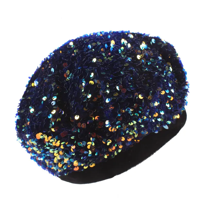 Club Party Night Wear Bling Bling Knitted Hat Female Winter Beret Sequin Hat for Lady