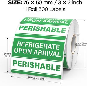 500 Etiquetas Adhesivas de Vinilo Impermeables y Desechables de <span class=keywords><strong>3x2</strong></span> Pulgadas, Rectangulares, para Envío, Advertencia de Refrigeración Verde para Alimentos - Product Image 3