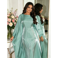 Robe longue Abaya en satin brillant à manches chauve-souris, col rond, ample et fluide, élégante et modeste