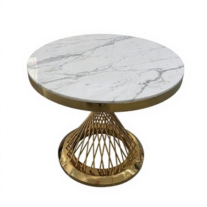 Round Dining <b>Table</b> Marble Look <b>Table</b> Gold <b>Stainless</b> <b>Steel</b> Bird's Nest Legs Modern Dining Room Furniture - Product Image 3