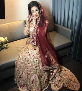 Elegante vestido de diseñador 2019 indio y pakistaní hasta el suelo con bordado Zardozi pesado para bodas Long Trail - Product Image 5