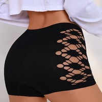 Shorty sexy noir en coton ODM, style résille à découpes latérales, pour le quotidien, les festivals, les raves, la pole dance et les tenues de club