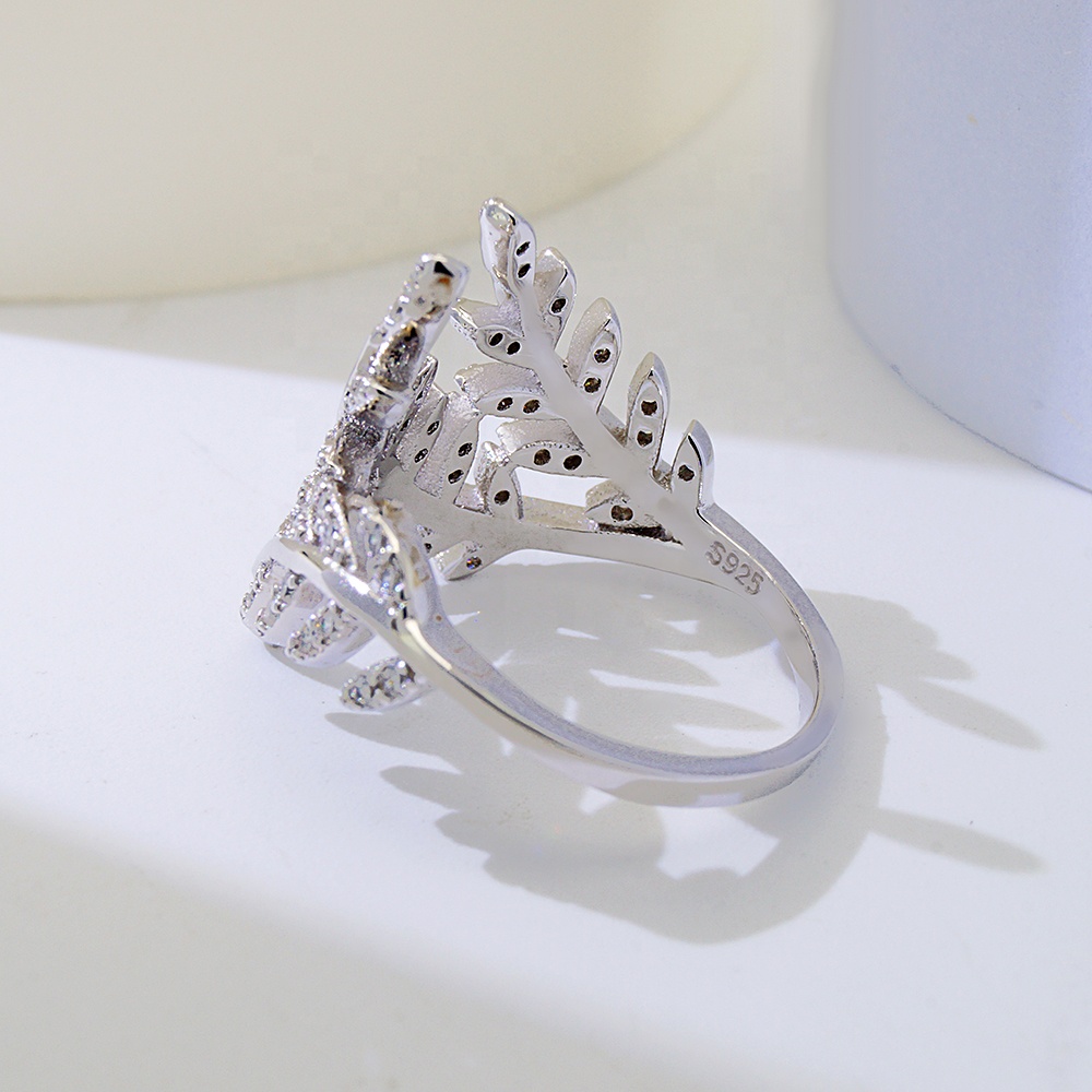 Wholesale Fine Jewelry Leaf Shaped Rings in 925 Sterling Silver