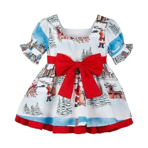 Christmas style children's santa claus print big bow skirt girl dress children's skirt