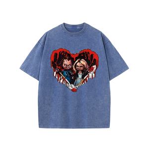 Camiseta de punto de algodón 100% de Hip Hop lavada con ácido Retro Vintage para hombre, diseño corto de patrón impreso Digital de gran tamaño de alta calidad - Product Image 2