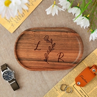 Plateau de rangement décoratif ovale personnalisé en bois naturel gravé au laser avec nom, fait main, pour bijoux et objets de table
