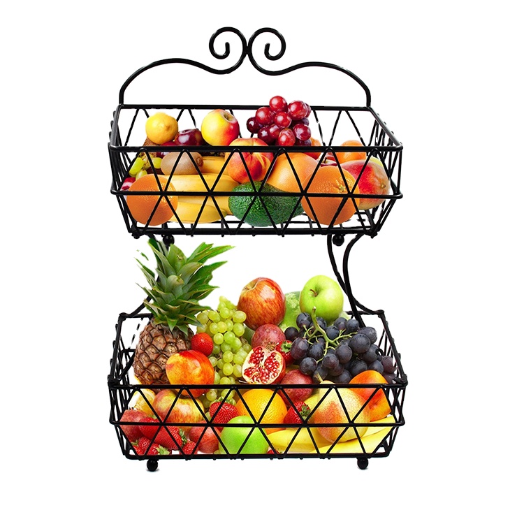 EasyPAG home kitchen accessories metal iron wire 2 tier fruit basket