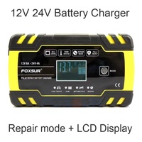 Chargeur de batterie FOXSUR 12V 24V pour voiture et moto, chargeur de batterie FOXSUR à impulsions pour batteries AGM, Gel, humides et au plomb-acide