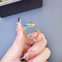 Bague en or émail de Style chinois femmes hommes réglable ouvert couleur or Dragon Couple anneaux