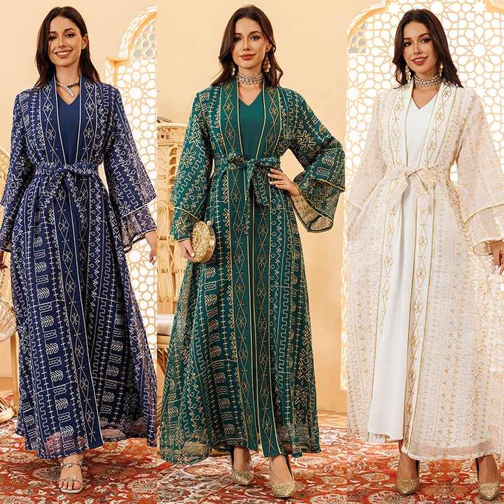 Eid Muslim Party Dress for Women Jalabiya Abaya 2 Piece Set Ramadan Long Dresses Abayas Woman Beading Robe Caftan Vestidos