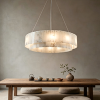 Lámpara de Araña de Lujo de Mármol Natural Español y Cobre, Estilo Postmoderno Minimalista, Elegante, para Techo Alto, Ideal para Hotel y Sala de Estar