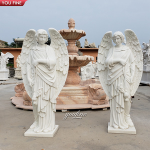 Jardín Tamaño real Tallado a mano Ángel de mármol natural con alas Escultura de Ángel de mármol - Product Image 3