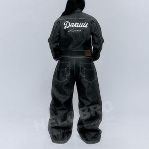 Set di Abbigliamento Personalizzato con Giacca in Denim Ricamata e Pantaloni <span class=keywords><strong>Oversize</strong></span> in Denim Pesante per Uomo - Product Image 4