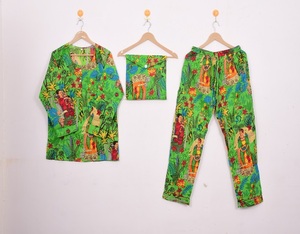 Nouveaux ensembles de pyjamas en coton tendance, boutonnés, imprimés à la main, respirants, vêtements de nuit d'été - Product Image 1