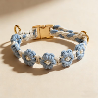 Collier pour chien tissé à la main en gros, personnalisé avec fleurs, réglable, avec étiquette nominative gravée, pour chiot