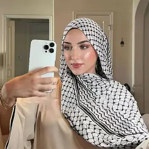 Cachecol Keffiyeh estampado em chiffon, cachecol longo para mulheres muçulmanas, cachecol árabe Shemagh, cachecol Keffiyeh para Palestina, Hijab