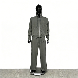 OEM Fall <b>Men</b> Casual 2 Piece Set Sport Tracksuit Hoodies + Pants Suit Acid Wash Distressed <b>Patch</b> Embroidery - Product Image 1