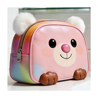 Pochette de maquillage en cuir PU avec fermeture éclair, motif ours mignon, dégradé arc-en-ciel, oreilles pompon, personnalisable avec logo, cadeau pour enfants et filles, vente en gros