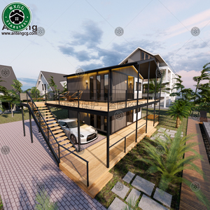 Casa Prefabricada de Acero Ligero, Expandible, de Dos Pisos, Tipo Villa Contenedor, con Paredes Blancas de Madera, Terraza, Ideal para Vacaciones en Resort Costero - Product Image 3