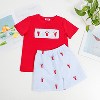 Puresun Vente en gros Robe d'été smockée pour filles en seersucker avec broderie intégrale motif écrevisse, style personnalisé, une pièce