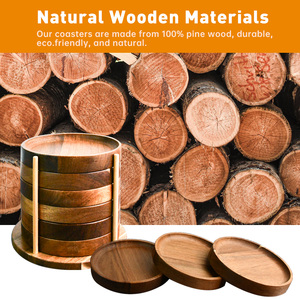 Wholesale Classic Wood <b>Coasters</b> <b>Set</b> with Holder Unfinished Eco-Friendly Customizable Size - Product Image 5