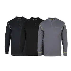 Camisas FR al por mayor Camisa ignífuga 5,5 oz 100% algodón CAT2 Uniformes ignífugos Camisetas Henley