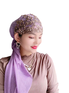 หรับผู้หญิงผ้าโพกหัวผ้าโพลีเอสเตอร์ผูกโบว์แบบปรับแต่งได้หมวกแก๊ปผ้าโพกหัวสไตล์อาหรับพิมพ์ลายระบายอากาศได้ผ้าทอสี่ชิ้น - Product Image 1