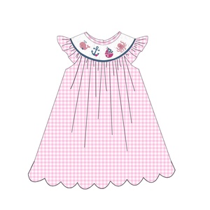 Puresun – vêtements boutique pour filles, ensemble de vêtements en coton tissé avec broderie baleine, smockés personnalisés pour bébés, vente en gros - Product Image 4