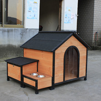 Grand chenil de luxe moderne en bois de sapin massif Cage pour chien en plein air Maison pour animaux de compagnie avec mangeoire et boîte de rangement à motif animal