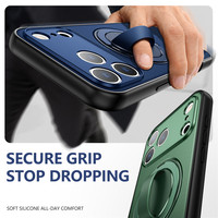 Funda de Teléfono con Textura de Tela para iPhone 18 17 16 15 Pro Max, Soporte Giratorio de 360 Grados, Cubierta Antideslizante con Anillo de Soporte para Dedo