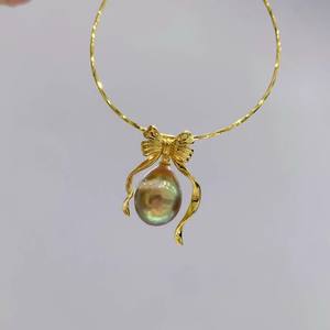 31212 Accessoire en perles DIY Pendentif en argent S925 avec plateau vide Noeud papillon Collier avec perles de 9-13 mm - Product Image 3