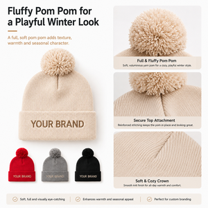 <span class=keywords><strong>Bonnet</strong></span> en tricot personnalisé avec logo brodé et pompon pour les magasins <span class=keywords><strong>de</strong></span> détail, les événements promotionnels et les entreprises – Idéal pour l'hiver - Product Image 3