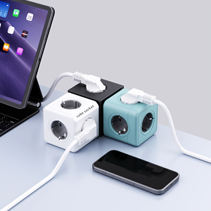 Portable USB Power Cube Socket <b>Strip</b> Cost-Effective 16A Current Wall Socket 5 EU Outlets Metal <b>Copper</b> Material 16A Plug - Product Image 2