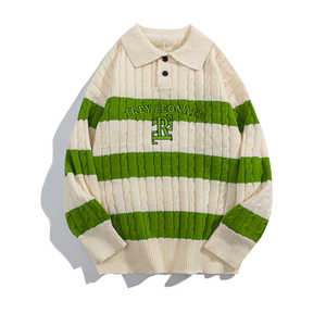 Suéter de punto de rayas multicolores <span class=keywords><strong>9gg</strong></span> de algodón 100% para hombre, suéter de cuello Polo bordado Jacquard personalizado para hombre - Product Image 6