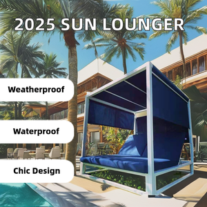 كابينة سرير نهاري للفناء في الهواء الطلق بتصميم جديد مع مظلة فندق ومنتجع وحمام سباحة وسرير للاستلقاء تحت أشعة الشمس للشاطئ أو المسبح - Product Image 4