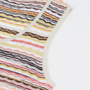 Robe en tricot pour femme, style vintage français, col rond, sans manches, rayée, tissée, respirante, contrôle du ventre, coupe régulière, longueur midi, vacances - Product Image 3