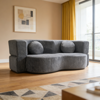 Canapé d'angle sectionnel rembourré en velours côtelé ondulé gris clair, moderne et ludique, pour petit appartement