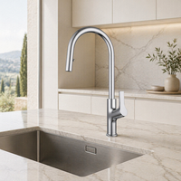 Robinet de cuisine contemporain chromé à poignée unique, monotrou, à monter sur plan, avec douchette extractible, cartouche céramique en zinc
