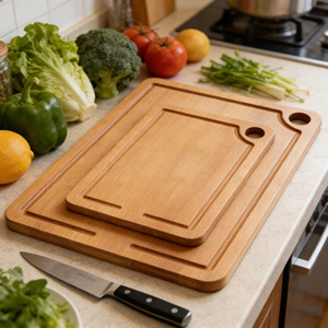 Juego de 3 tablas de cortar de bambú carbonizado personalizadas, ecológicas, con ranura profunda para jugos. - Product Image 3