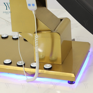 Mesas y camas elevadoras de masaje para terapia de spa facial eléctrica con base dorada de lujo, cama reclinable para pestañas con control de pie - Product Image 4