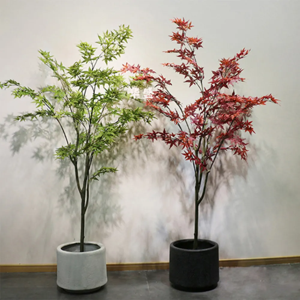 High Quality artificial green decorative tree Faux Plants Maple Tree Potted Plants Artificial Green Red Maple Plant