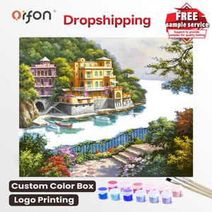 Kit de <span class=keywords><strong>Peinture</strong></span> par Numéros Paysage Villa Côtière Méditerranéenne DIY – Ensemble de <span class=keywords><strong>Peinture</strong></span> Acrylique pour Adultes, Enfants et Débutants – Décoration Murale - Product Image 1