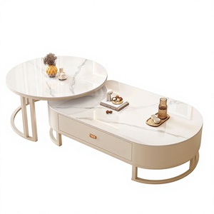 Juego de Mesa de Centro Ovalada Extensible, Minimalista, de Vidrio Templado Ecológico, Estilo Moderno y Lujoso para Sala de Estar - Product Image 4
