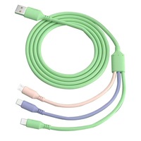 Kabel Data Tiga-dalam-Satu Silikon Cair Konektor USB-A/Micro USB/Type-C Pengisian Cepat 3A Konduktor Kawat Telanjang untuk Ponsel