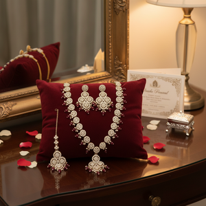 New High Quality Shadow Long Mala Bridal Alloy <b>Gold</b> Plated Vintage Crystal Jewelry <b>Set</b> Earrings Maang Tikka Wedding Engagement - Product Image 3
