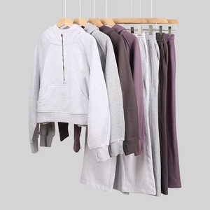 Conjuntos de Roupas Femininas Personalizadas com Logo, 2 Peças, Suéteres com Gola e Zíper, Calças de Perna Larga, Conjuntos de YOGA - Product Image 1