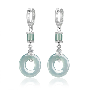 Pendientes de Jade Azul Beryl Natural Genuino de Grado A, Jade de Grado Hielo, Plata S925, Clásicos, Regalo para Bodas y Fiestas, para Mujer - Product Image 1