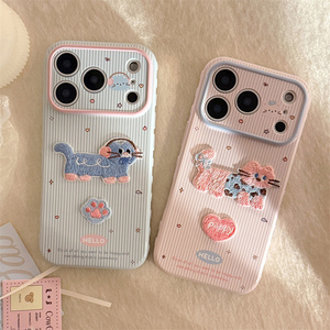 เคสโทรศัพท์มือถือลายปักน้องหมาและน้องแมวน่ารัก สำหรับ iPhone 17 16 15 Pro Max ลายทางน่ารัก ขนปุย นุ่ม  แบบ DIY  ลายริบบิ้น  ฝาหลังแบบ IMD - Product Image 1